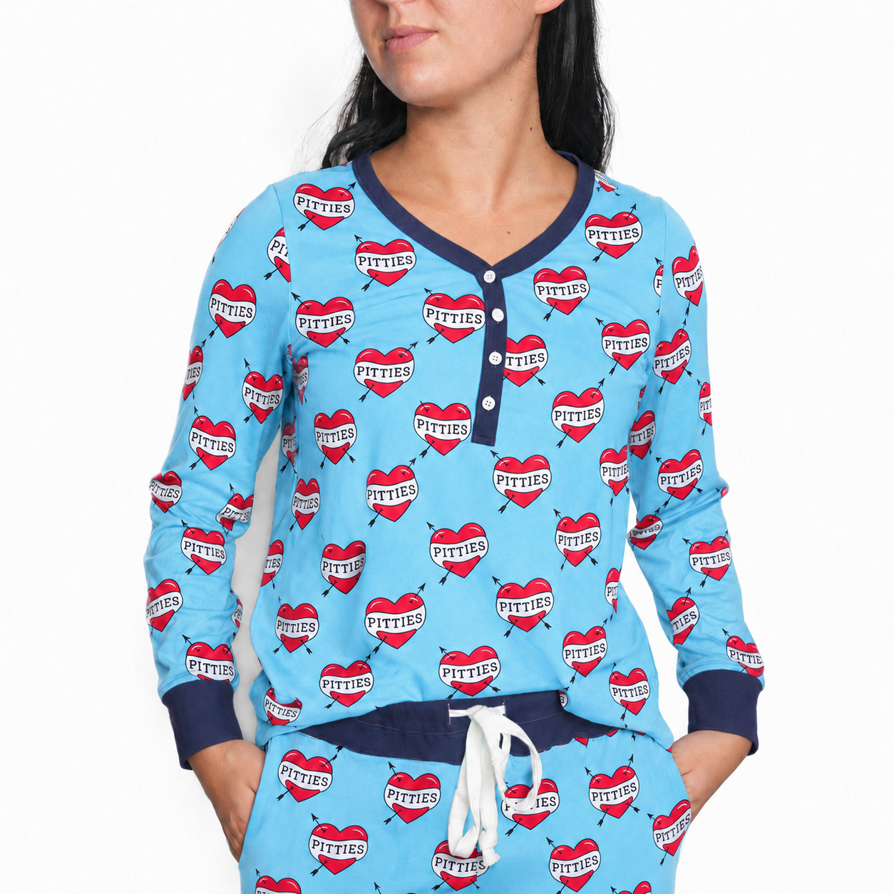 Blue Pittie Hearts Shirt- Women's