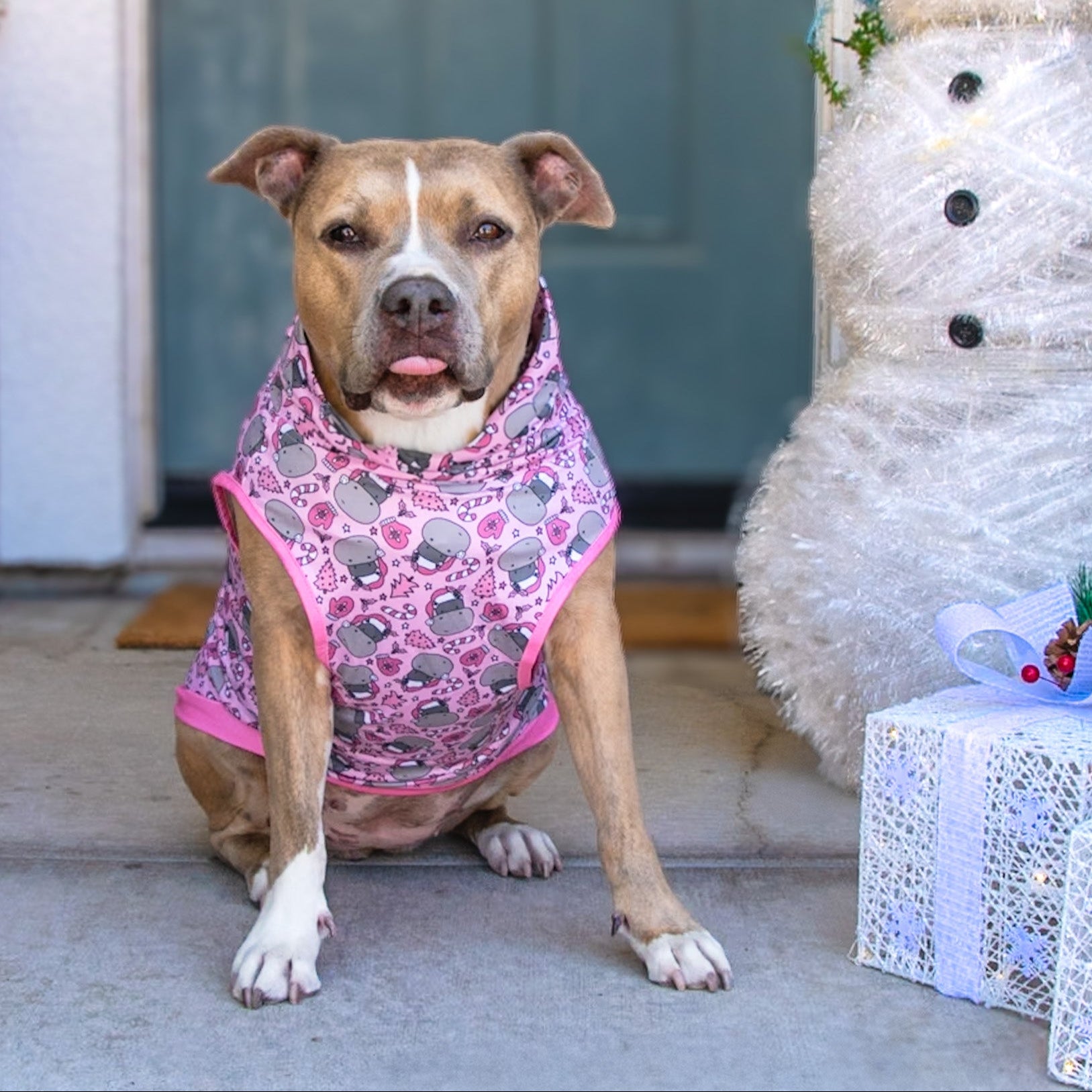 Pink Christmas Hippo Muscle Tee