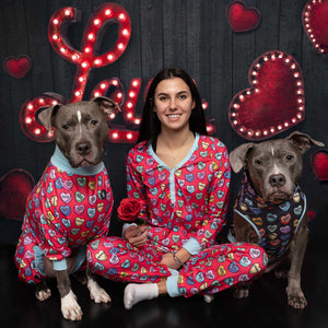 'I'll Always Chews You' Pit bull Pajamas- Deep Pink/Red